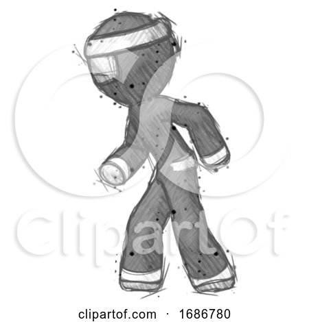 Sketch Ninja Warrior Man Suspense Action Pose Facing Left by Leo Blanchette