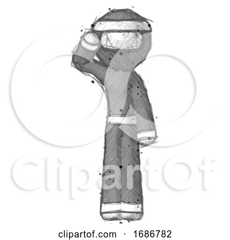 Sketch Ninja Warrior Man Soldier Salute Pose by Leo Blanchette