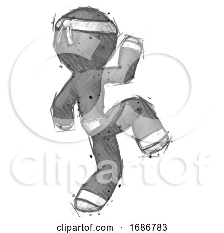 Sketch Ninja Warrior Man Kick Pose Start by Leo Blanchette