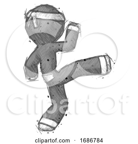 Sketch Ninja Warrior Man Kick Pose by Leo Blanchette