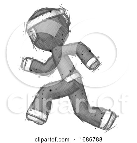 Sketch Ninja Warrior Man Running Fast Left by Leo Blanchette