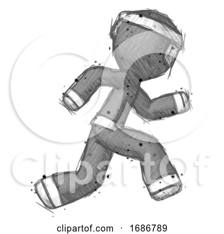 Sketch Ninja Warrior Man Running Fast Right by Leo Blanchette