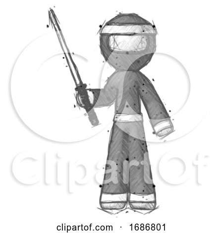 Sketch Ninja Warrior Man Standing up with Ninja Sword Katana by Leo Blanchette