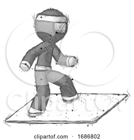 Sketch Ninja Warrior Man on Postage Envelope Surfing by Leo Blanchette