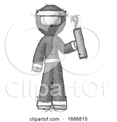 Sketch Ninja Warrior Man Holding Dynamite with Fuse Lit by Leo Blanchette