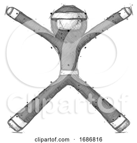 Sketch Ninja Warrior Man with Arms and Legs Stretched out by Leo Blanchette