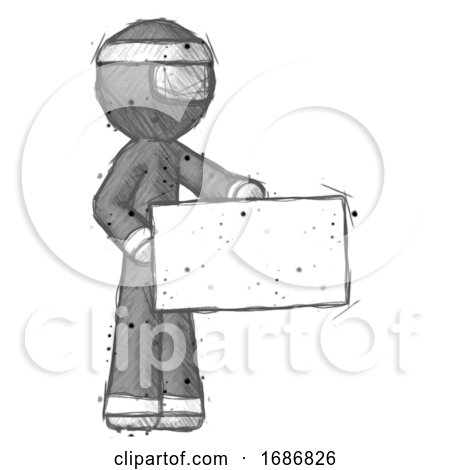 Sketch Ninja Warrior Man Presenting Large Envelope by Leo Blanchette
