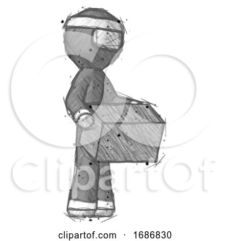 Sketch Ninja Warrior Man Holding Package to Send or Recieve in Mail by Leo Blanchette