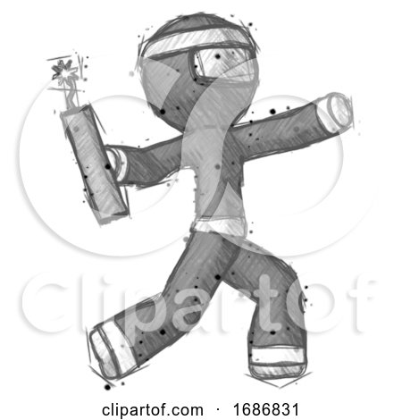 Sketch Ninja Warrior Man Throwing Dynamite by Leo Blanchette