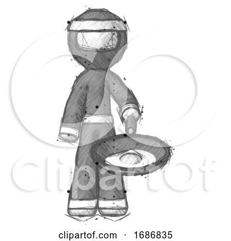 Sketch Ninja Warrior Man Frying Egg in Pan or Wok by Leo Blanchette