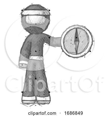 Sketch Ninja Warrior Man Holding a Large Compass by Leo Blanchette
