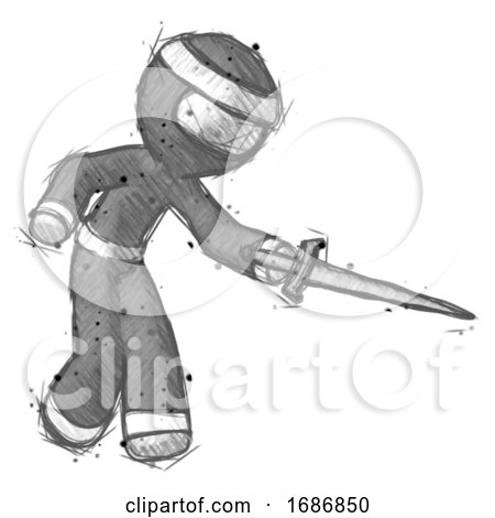 Sketch Ninja Warrior Man Sword Pose Stabbing or Jabbing by Leo Blanchette