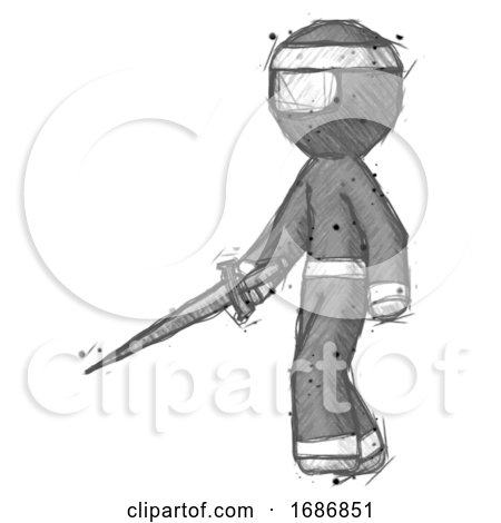 Sketch Ninja Warrior Man with Sword Walking Confidently by Leo Blanchette
