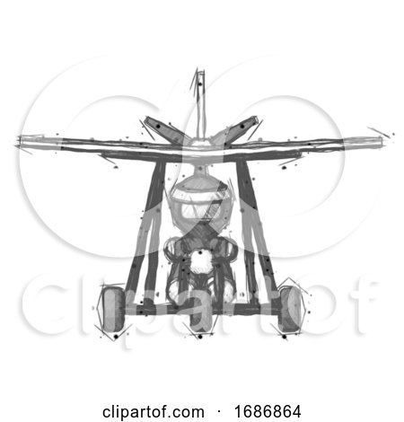 Sketch Ninja Warrior Man in Ultralight Aircraft Front View by Leo Blanchette