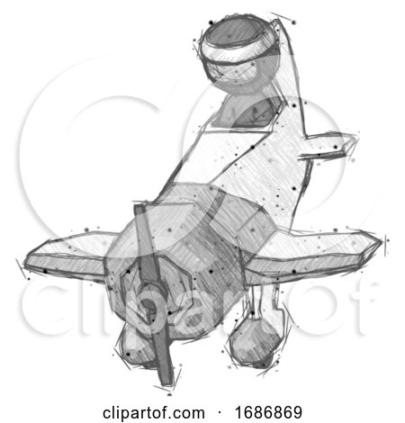 Sketch Ninja Warrior Man in Geebee Stunt Plane Descending Front Angle View by Leo Blanchette