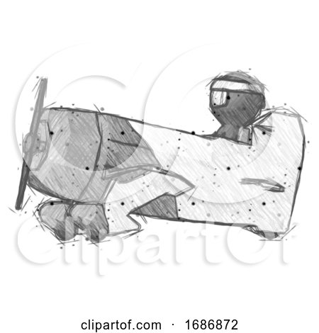 Sketch Ninja Warrior Man in Geebee Stunt Aircraft Side View by Leo Blanchette
