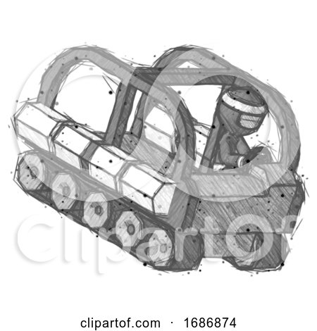 Sketch Ninja Warrior Man Driving Amphibious Tracked Vehicle Top Angle View by Leo Blanchette