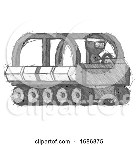 Sketch Ninja Warrior Man Driving Amphibious Tracked Vehicle Side Angle View by Leo Blanchette