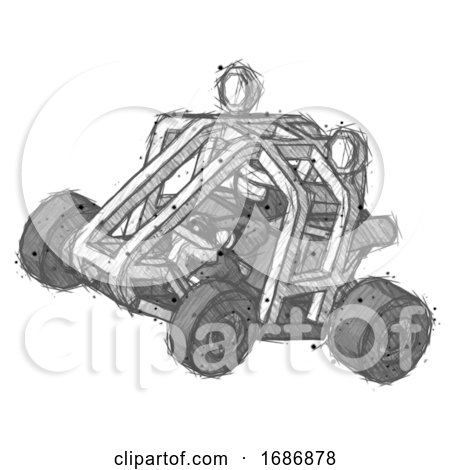 Sketch Ninja Warrior Man Riding Sports Buggy Side Top Angle View by Leo Blanchette
