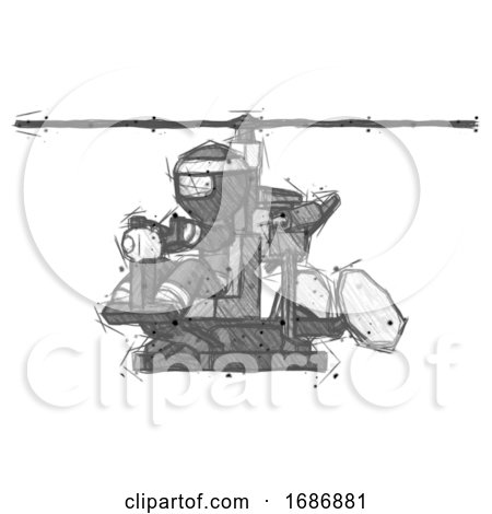 Sketch Ninja Warrior Man Flying in Gyrocopter Front Side Angle View by Leo Blanchette