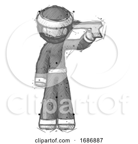 Sketch Ninja Warrior Man Suicide Gun Pose by Leo Blanchette