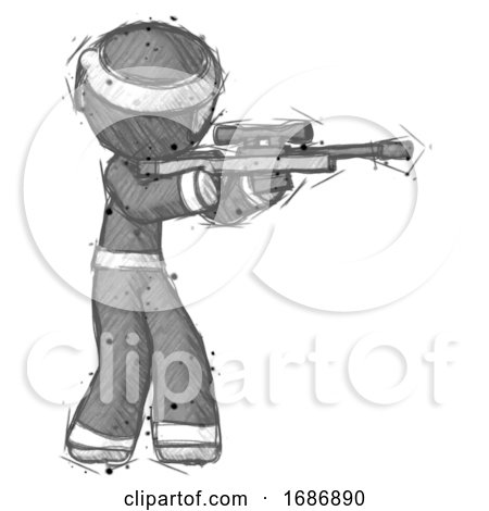 Sketch Ninja Warrior Man Shooting Sniper Rifle by Leo Blanchette
