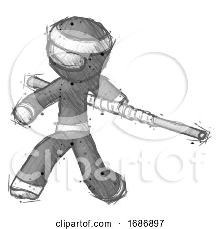 Sketch Ninja Warrior Man Bo Staff Action Hero Kung Fu Pose by Leo Blanchette