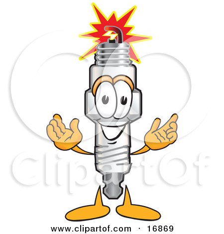 Clipart Picture of a Spark Plug Mascot Cartoon Character Welcoming With Open Arms by Toons4Biz