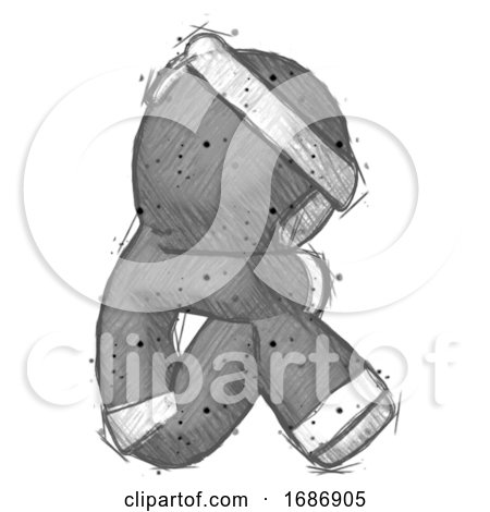 Sketch Ninja Warrior Man Sitting with Head down Facing Sideways Right by Leo Blanchette