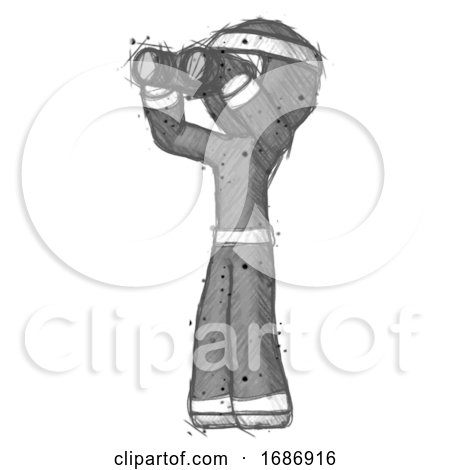 Sketch Ninja Warrior Man Looking Through Binoculars to the Left by Leo Blanchette