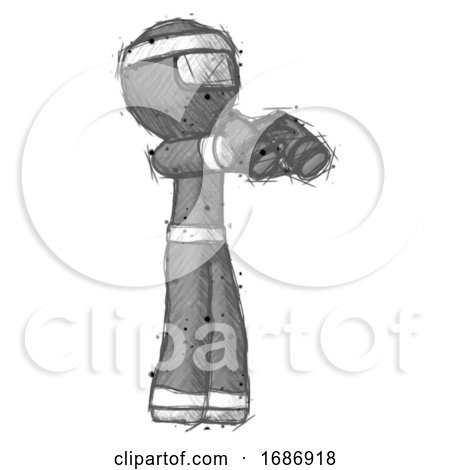 Sketch Ninja Warrior Man Holding Binoculars Ready to Look Right by Leo Blanchette