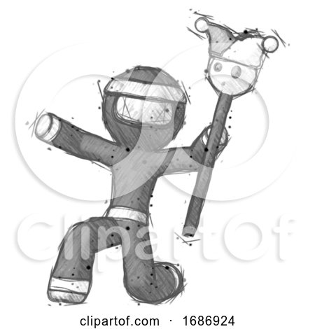 Sketch Ninja Warrior Man Holding Jester Staff Posing Charismatically by Leo Blanchette