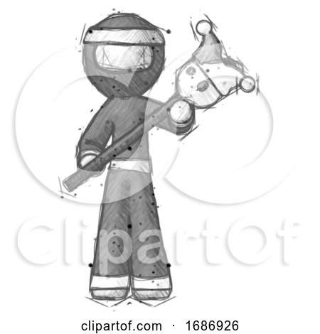 Sketch Ninja Warrior Man Holding Jester Diagonally by Leo Blanchette
