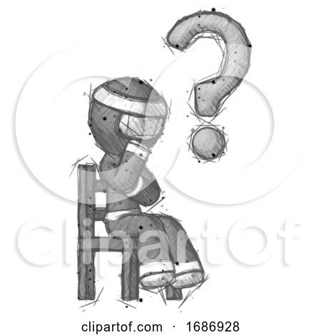 Sketch Ninja Warrior Man Question Mark Concept, Sitting on Chair Thinking by Leo Blanchette