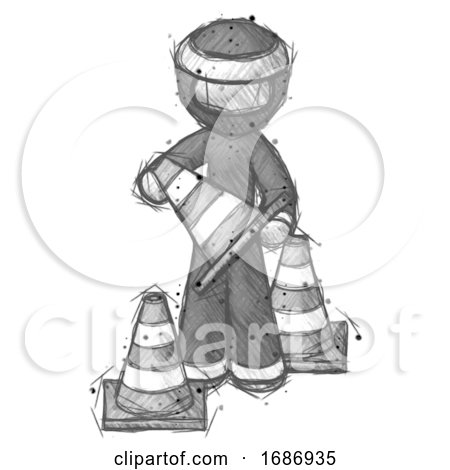 Sketch Ninja Warrior Man Holding a Traffic Cone by Leo Blanchette