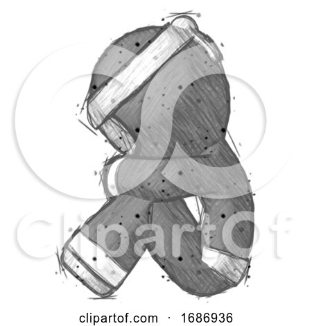 Sketch Ninja Warrior Man Sitting with Head down Facing Sideways Left by Leo Blanchette