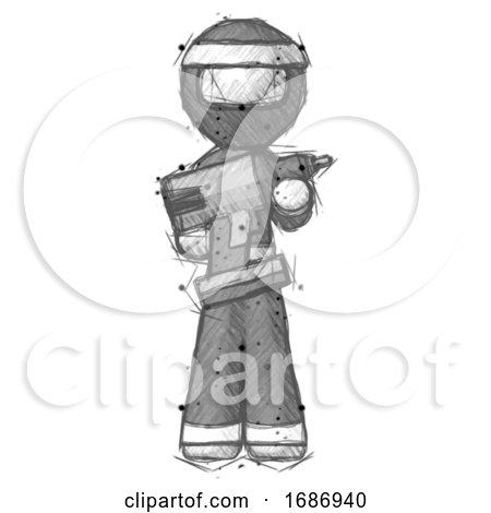 Sketch Ninja Warrior Man Holding Large Drill by Leo Blanchette