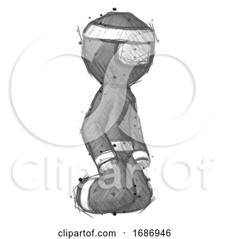 Sketch Ninja Warrior Man Kneeling Angle View Right by Leo Blanchette