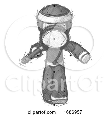 Sketch Ninja Warrior Man Looking down Through Magnifying Glass by Leo Blanchette
