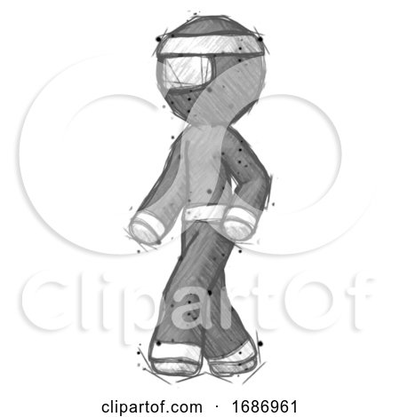 Sketch Ninja Warrior Man Man Walking Turned Left Front View by Leo Blanchette