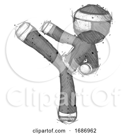 Sketch Ninja Warrior Man Ninja Kick Left by Leo Blanchette