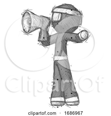 Sketch Ninja Warrior Man Shouting into Megaphone Bullhorn Facing Left by Leo Blanchette