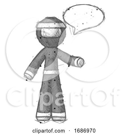 Sketch Ninja Warrior Man with Word Bubble Talking Chat Icon by Leo Blanchette