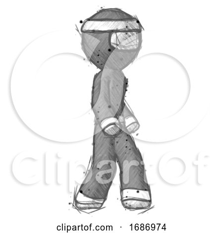 Sketch Ninja Warrior Man Walking Turned Right Front View by Leo Blanchette