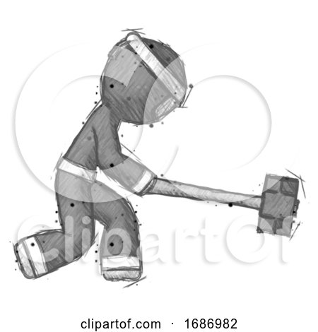 Sketch Ninja Warrior Man Hitting with Sledgehammer, or Smashing Something by Leo Blanchette
