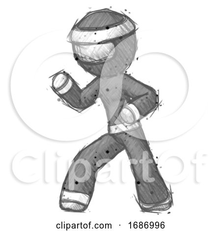 Sketch Ninja Warrior Man Martial Arts Defense Pose Left by Leo Blanchette