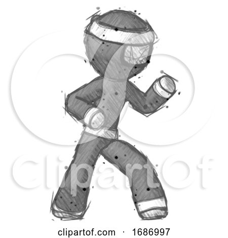 Sketch Ninja Warrior Man Martial Arts Defense Pose Right by Leo Blanchette