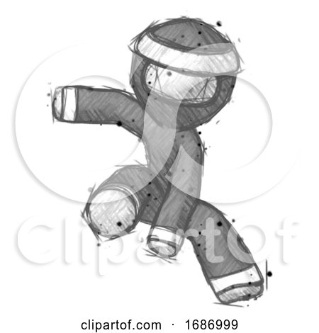Sketch Ninja Warrior Man Action Hero Jump Pose by Leo Blanchette