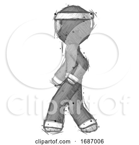 Sketch Ninja Warrior Man Walking Left Side View by Leo Blanchette