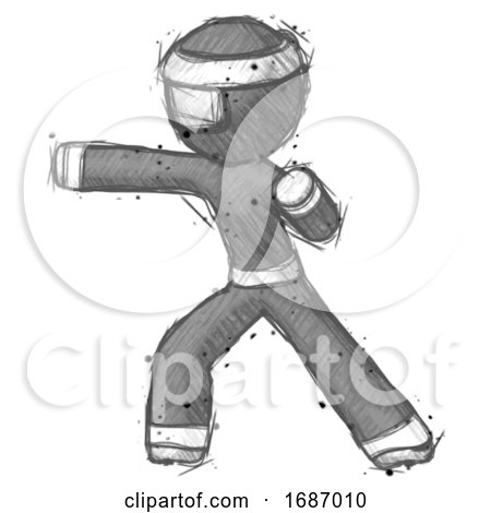 Sketch Ninja Warrior Man Martial Arts Punch Left by Leo Blanchette